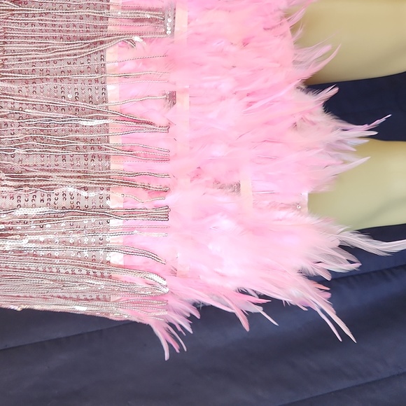 Moflora Flapper dress ☆ Small ☆ Pink sparkly, feathered ☆ Spaghetti straps NWT - Picture 4 of 14